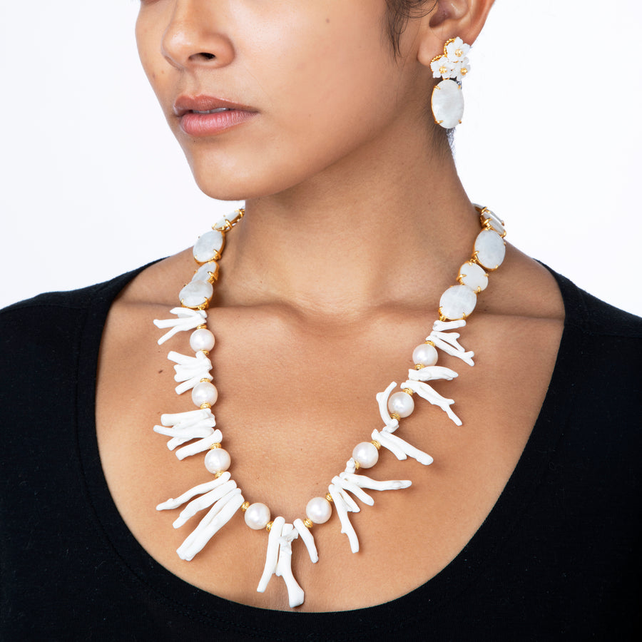 Moonstone & Mother of Pearl Flower Earrings