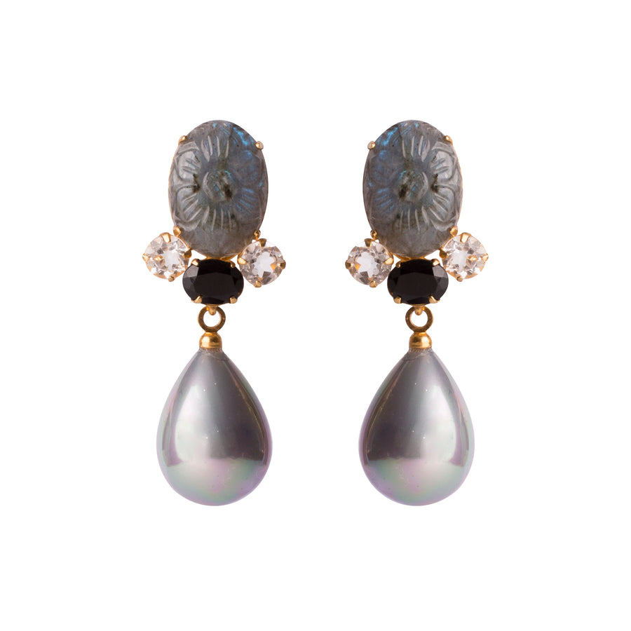 Labradorite & Black Shell Earrings
