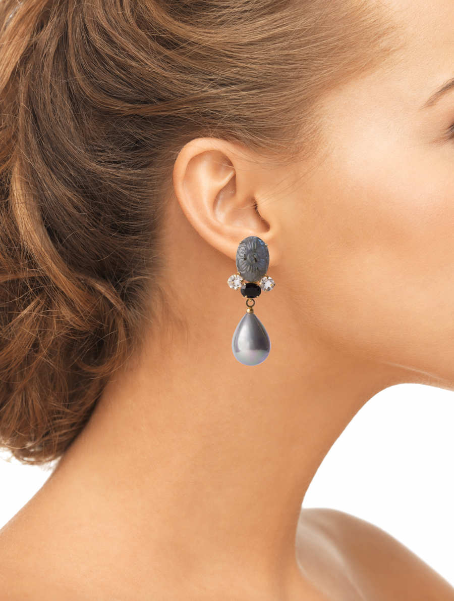 Labradorite & Black Shell Earrings