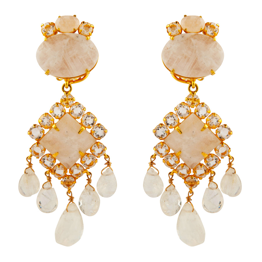 Moonstone & Clear Quartz Statement Earrings