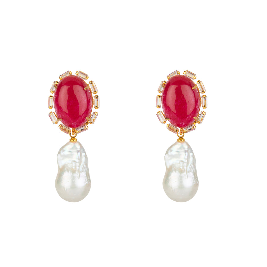 Red Agate & Baroque Pearl Earrings