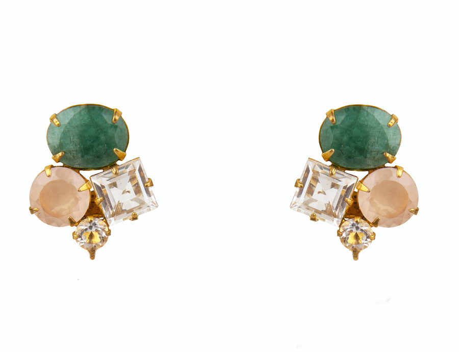 Emerald, Rose Quartz, Clear Quartz & Moonstone Earrings (more colors)