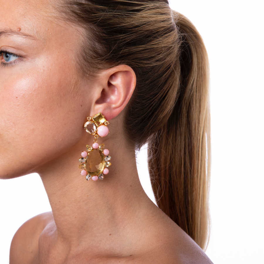 Pink Opal & Lemon Quartz Earrings