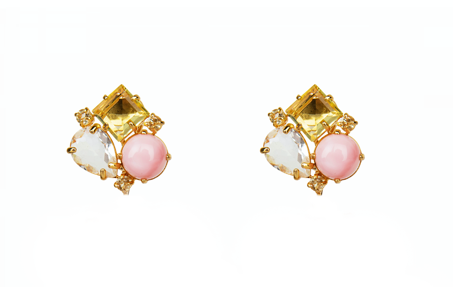 Pink Opal & Lemon Quartz Earrings