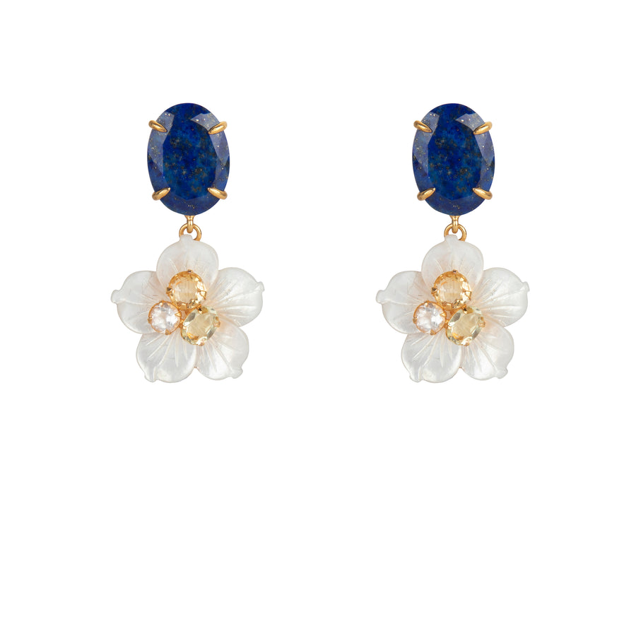 Lapis & Mother of Pearl Flower Earrings