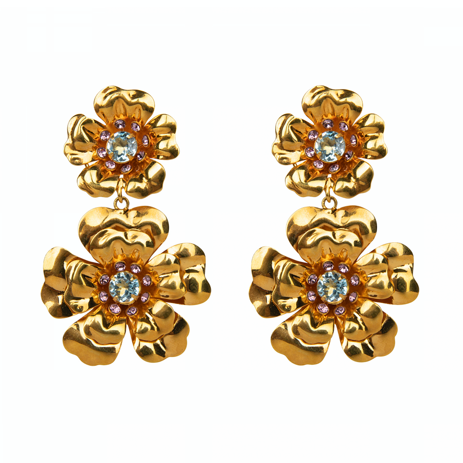 Blue Topaz & Amethyst Flower Earrings