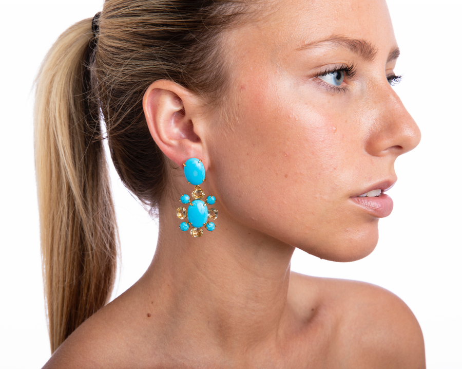 Lemon Quartz & Turquoise Earrings