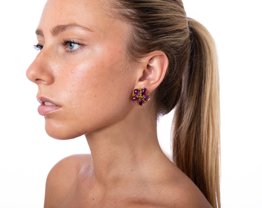 Garnet & Crystals Flower Earrings