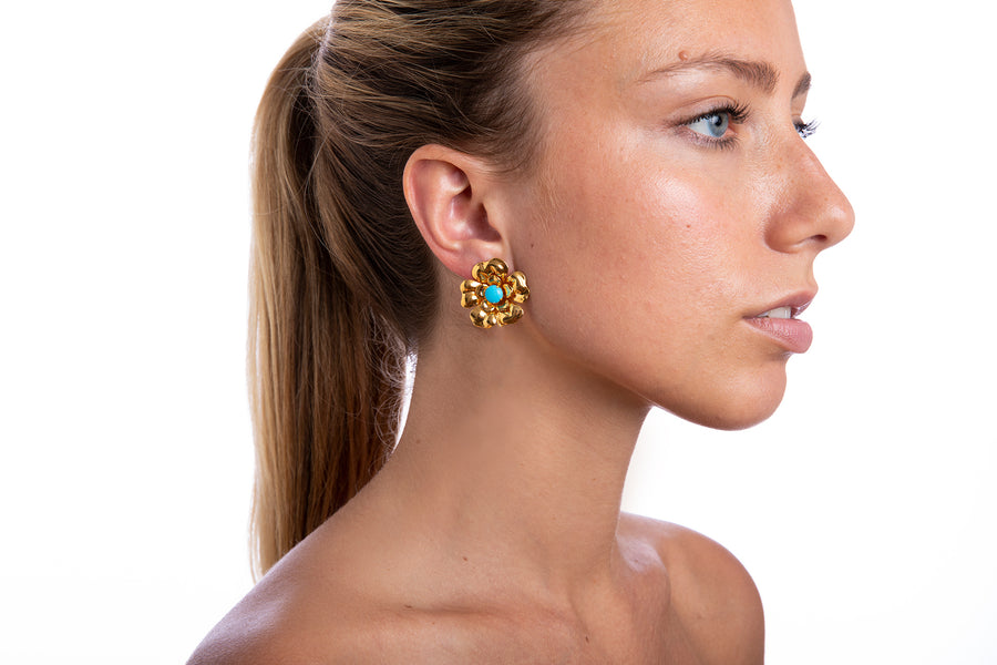 Blue Quartz & Turquoise Flower Earrings