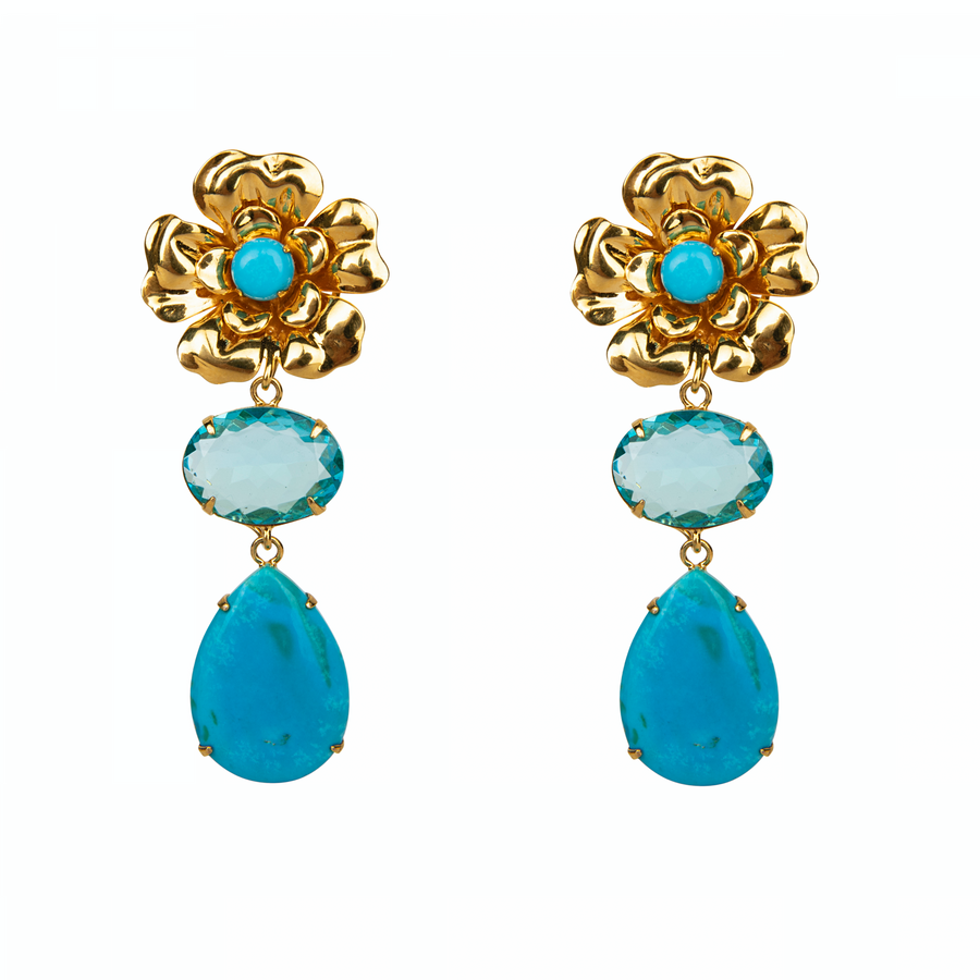 Blue Quartz & Turquoise Flower Earrings