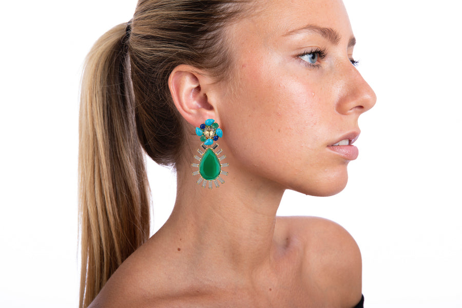 Turquoise, Lapis & Green Onyx Earrings