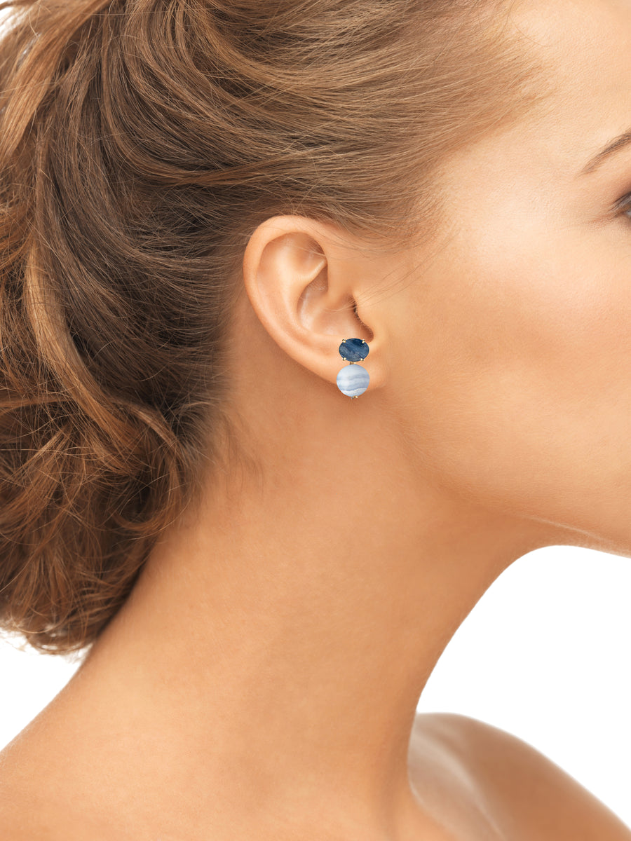 Blue Lace Agate, Kyanite, Carnelian & Blue Quartz Earrings