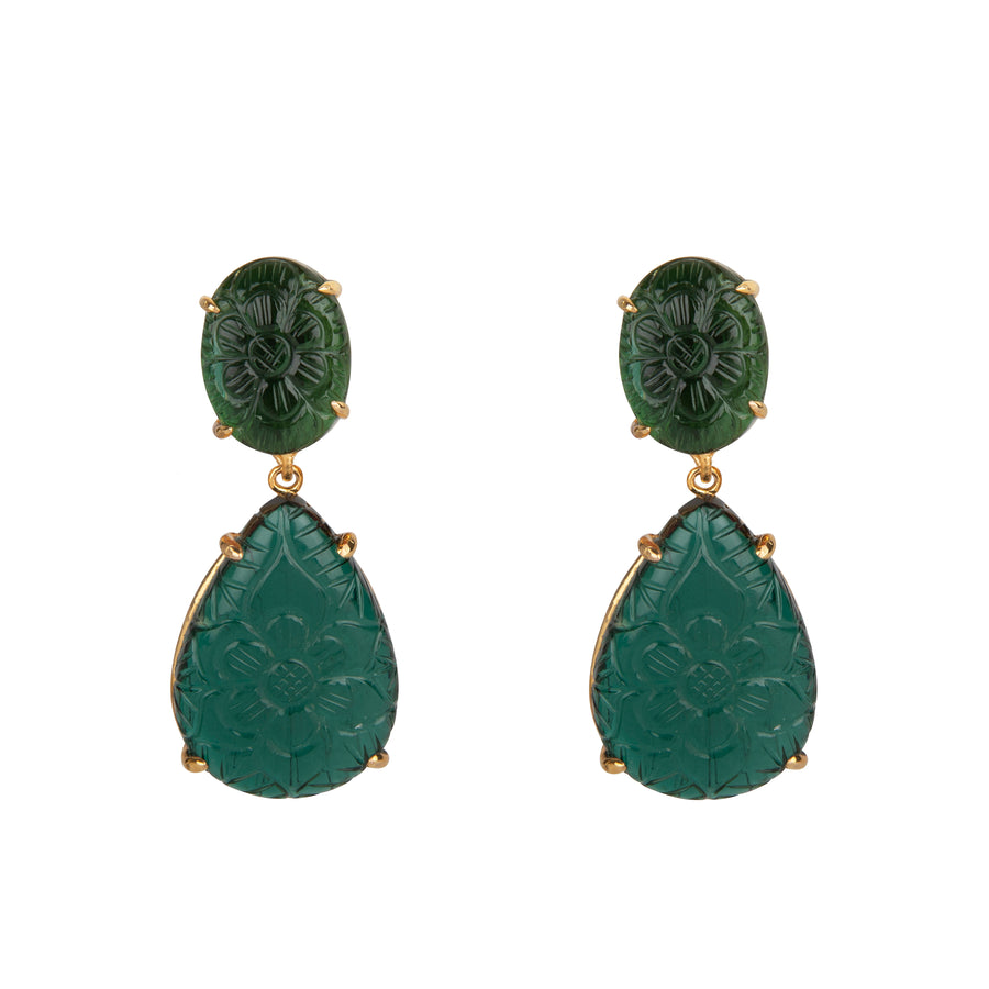 Carved Green Quartz & Fuchsia Earrings