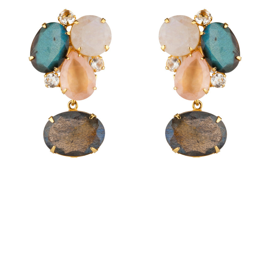 Labradorite, Rose Quartz & Moonstone Convertible Earrings