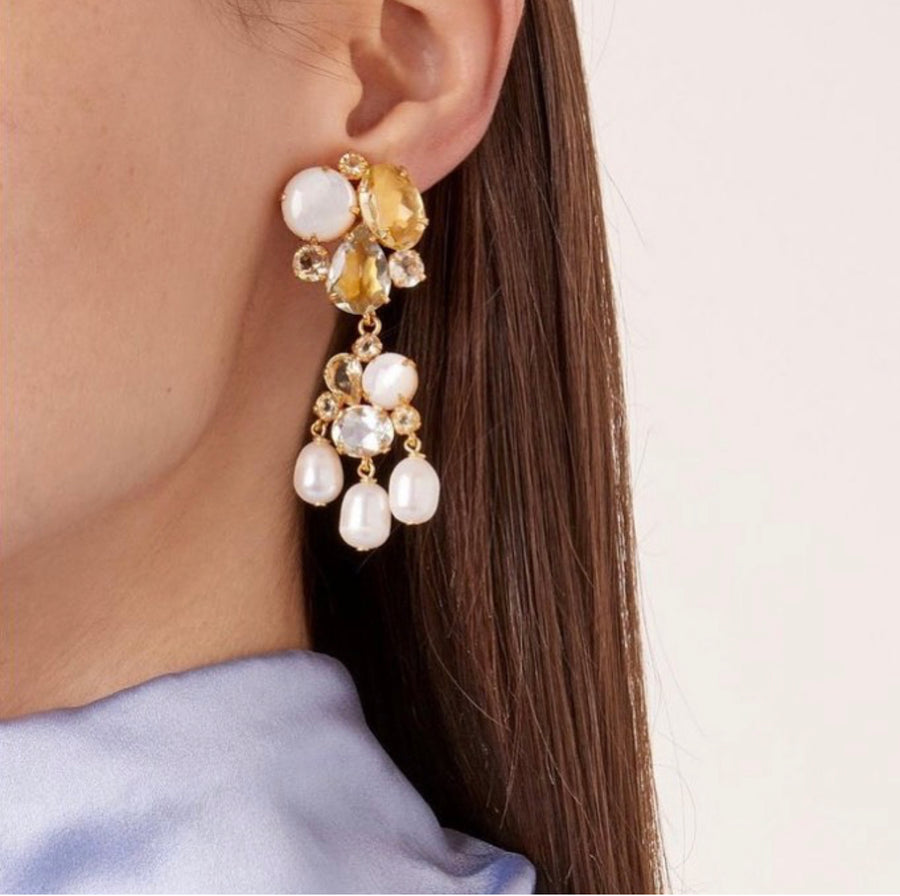 Pearls & Clear Quartz Earrings