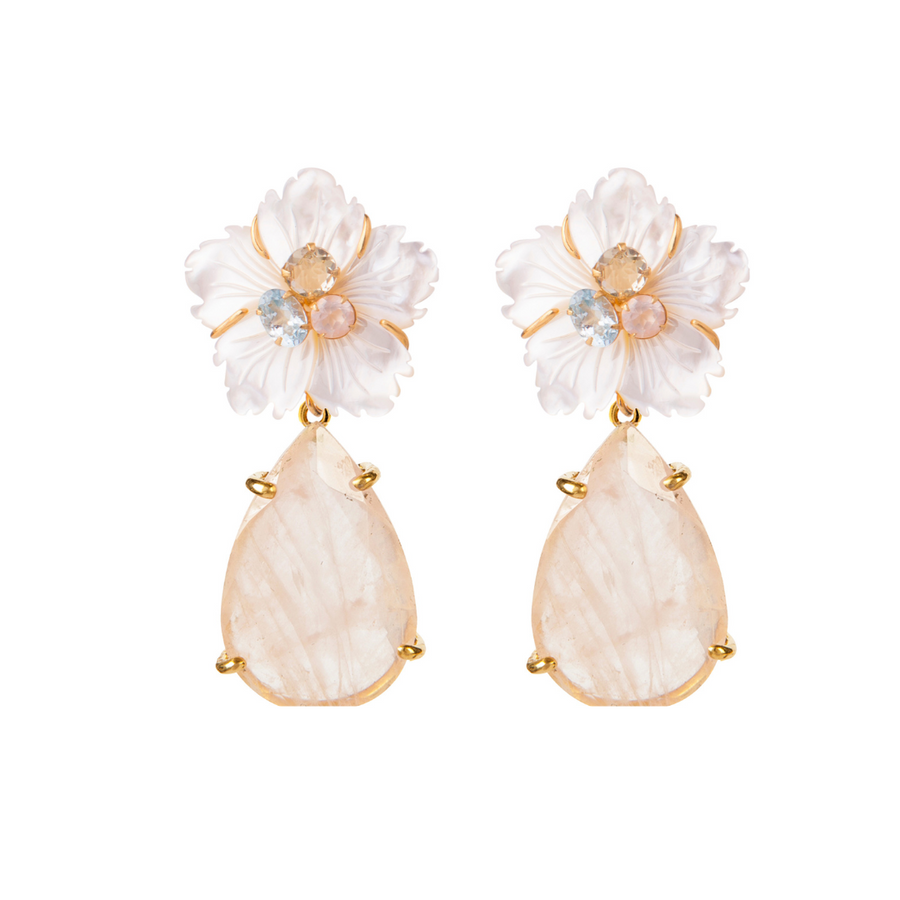 Mother of Pearl Flower & Rose Quartz Earrings
