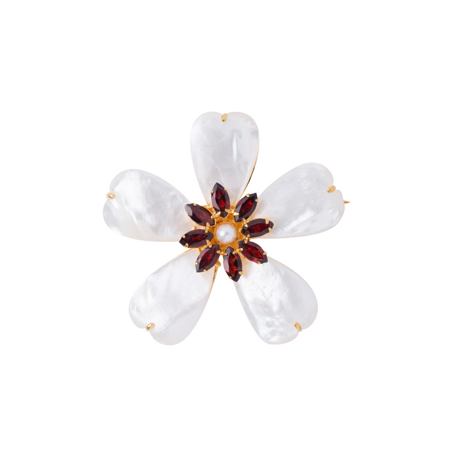 Mohter of Pearl & Garnet Flower Brooch