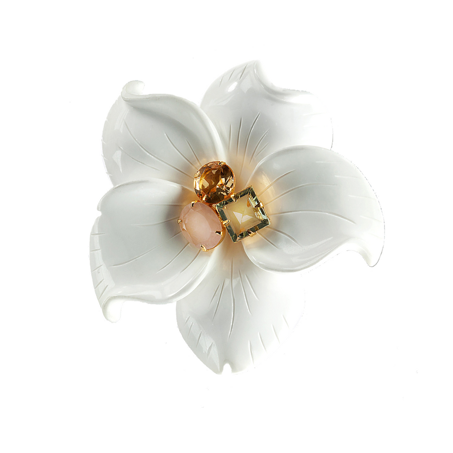 White Agate, Citrine, Rose Quartz & Fluorite Flower Pin