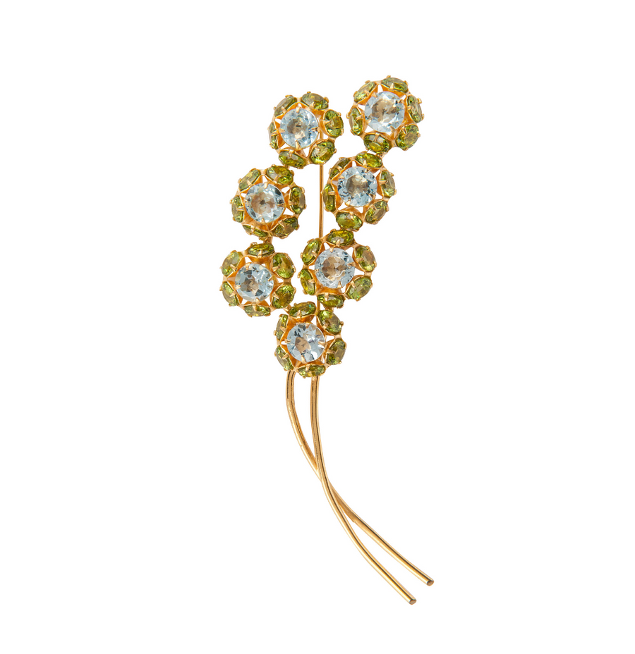 Peridot & Blue Quartz Flower Pin