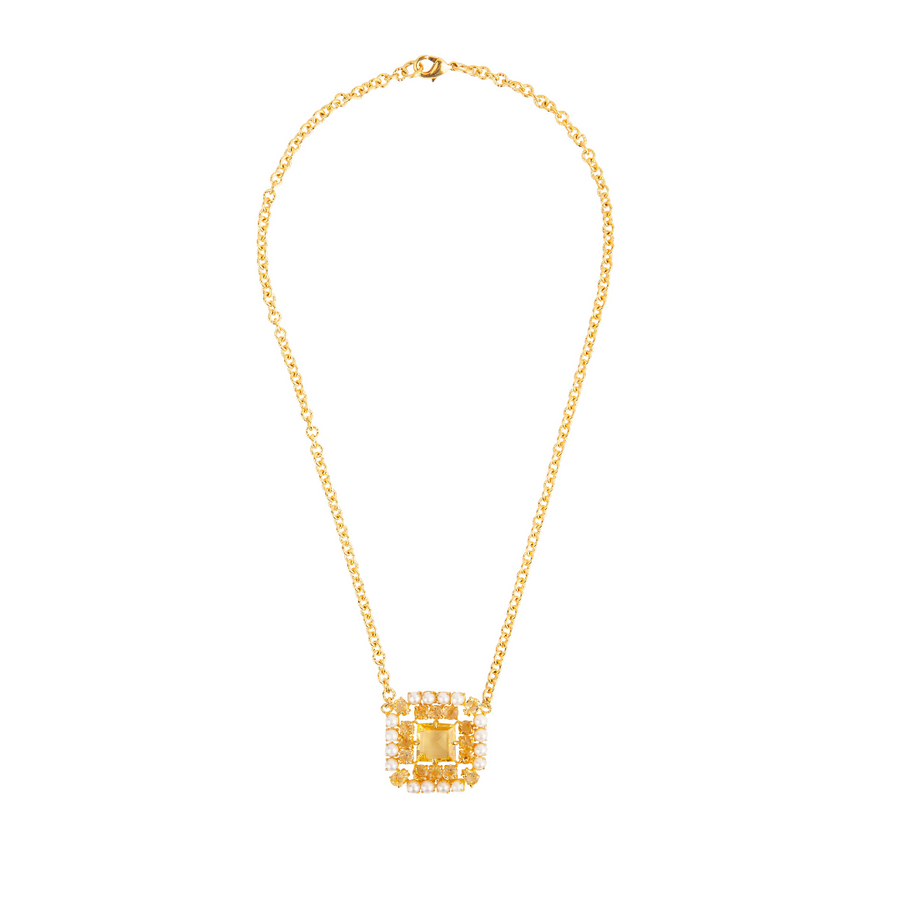Lemon Quartz & Pearls Pendant Necklace
