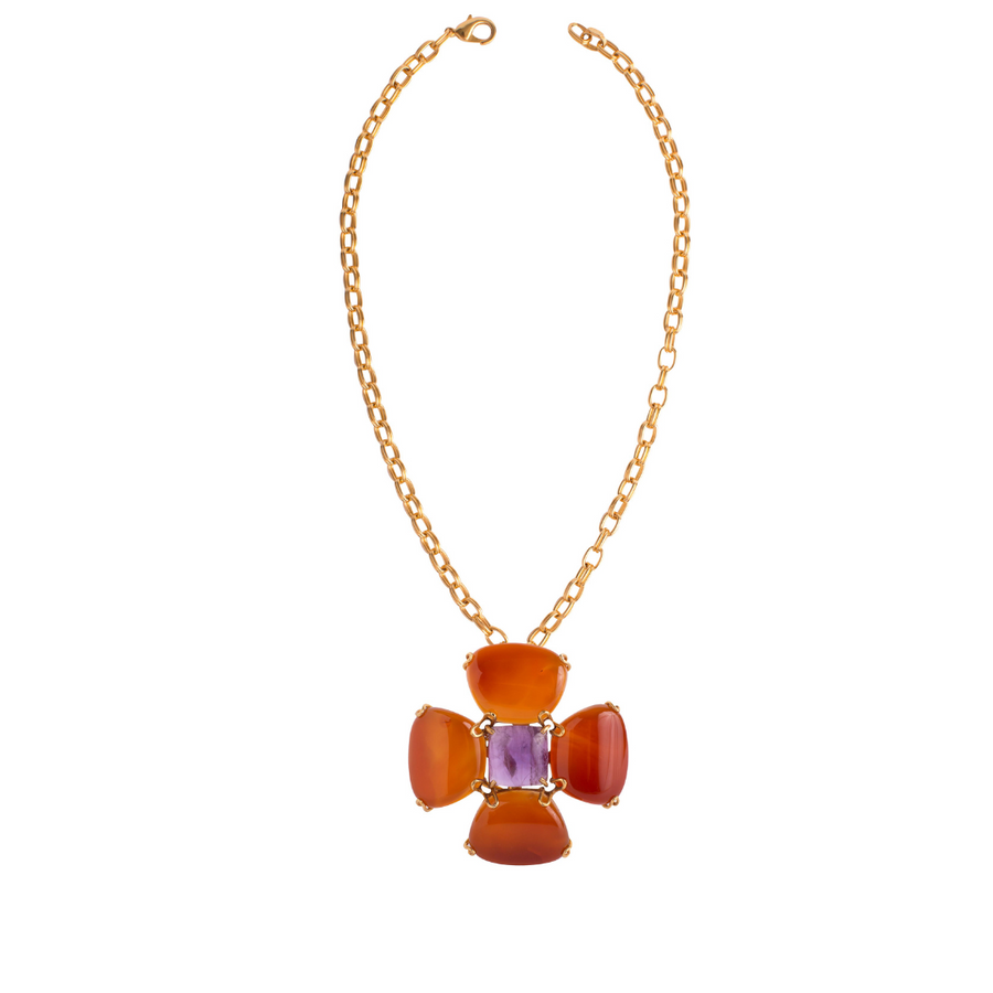 Carnelian & Amethyst Chain Necklace/ Brooch