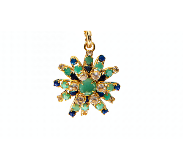 Chrysoprase, Clear Quartz & Lapis Flower Pendant