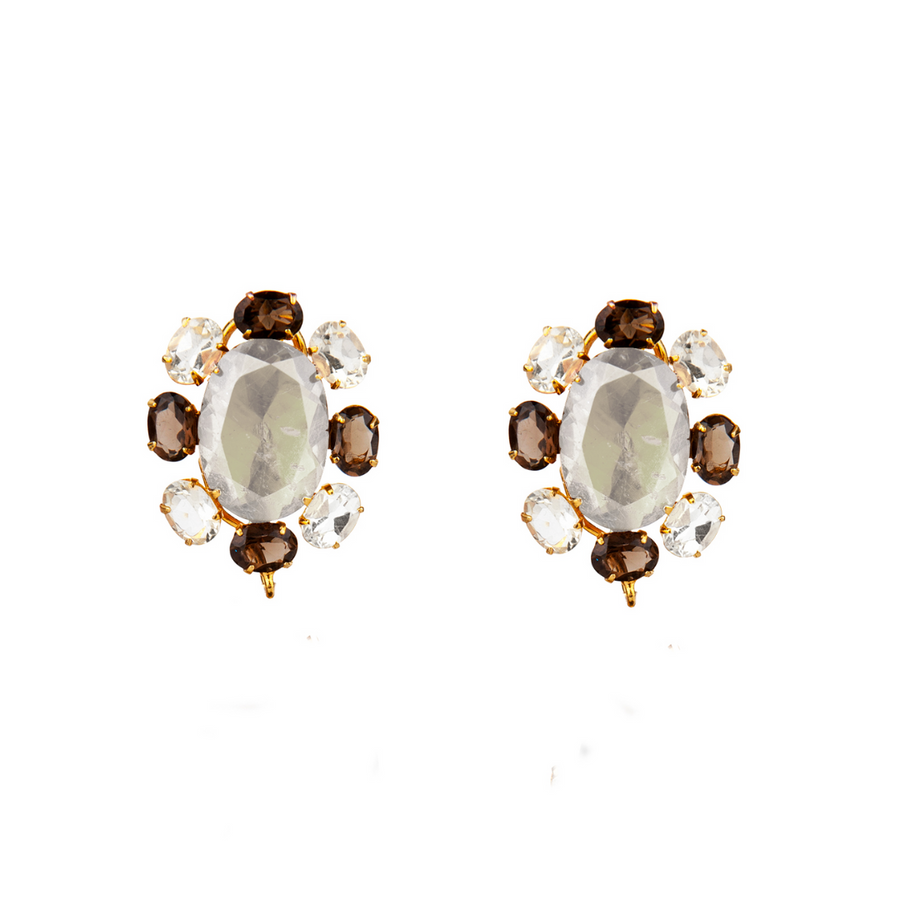 Lemon Quartz & Rutilated Smokey Quartz Studs