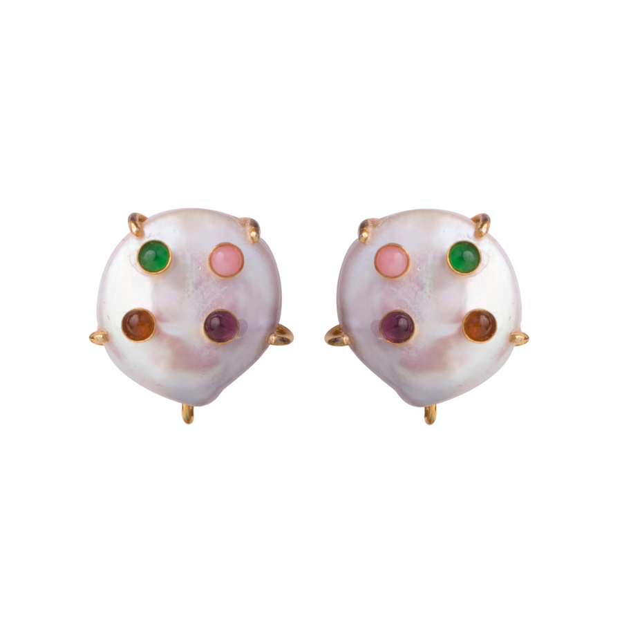 White Coin Pearl, Tourmaline, Pink Opal & Green Onyx Buttons