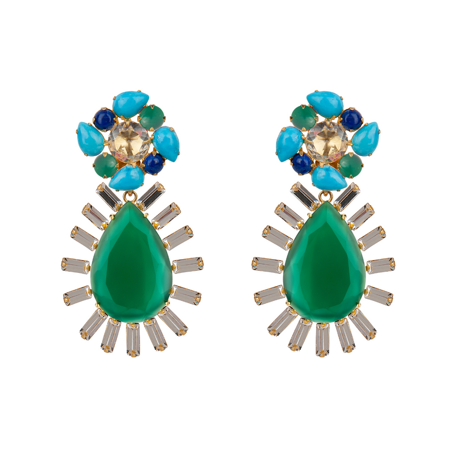 Turquoise, Lapis & Green Onyx Earrings