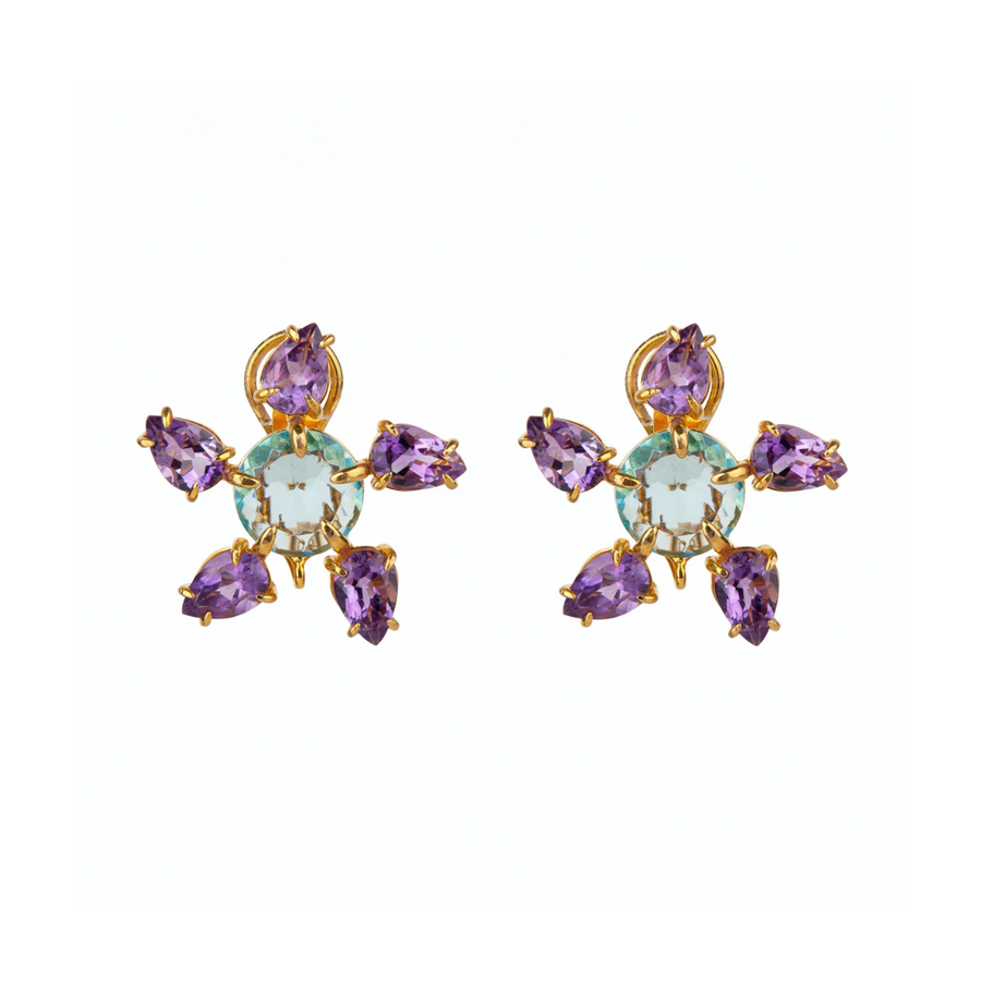 Amethyst & Blue Quartz Star Earrings
