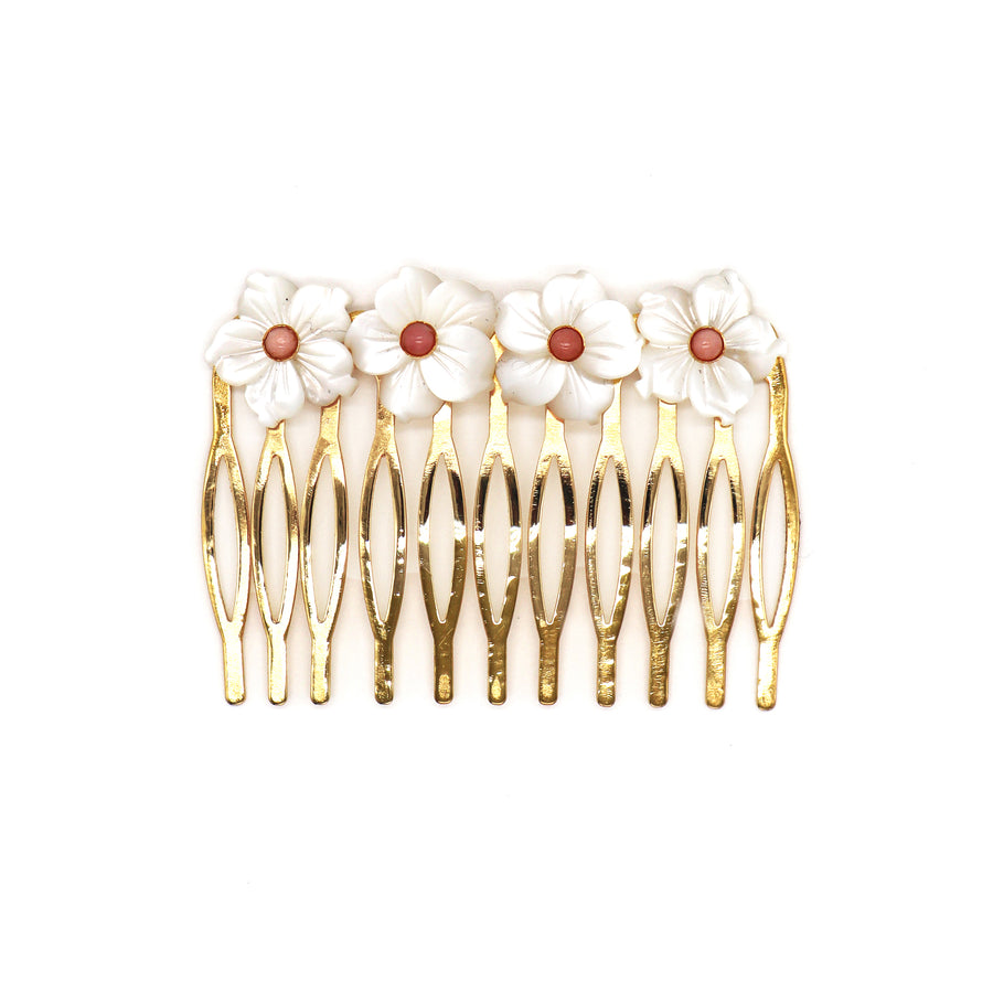 Mother of Pearl & Pink Opal Hair Combs