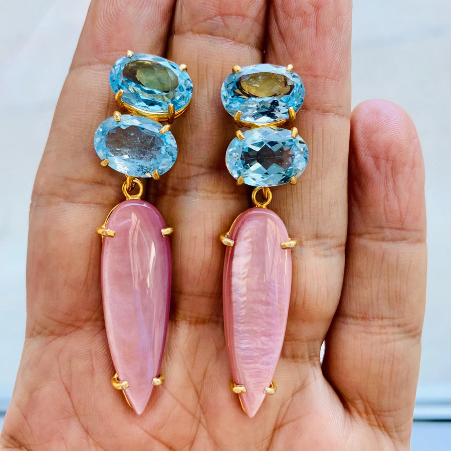 Blue Quartz & Pink Shell Earrings