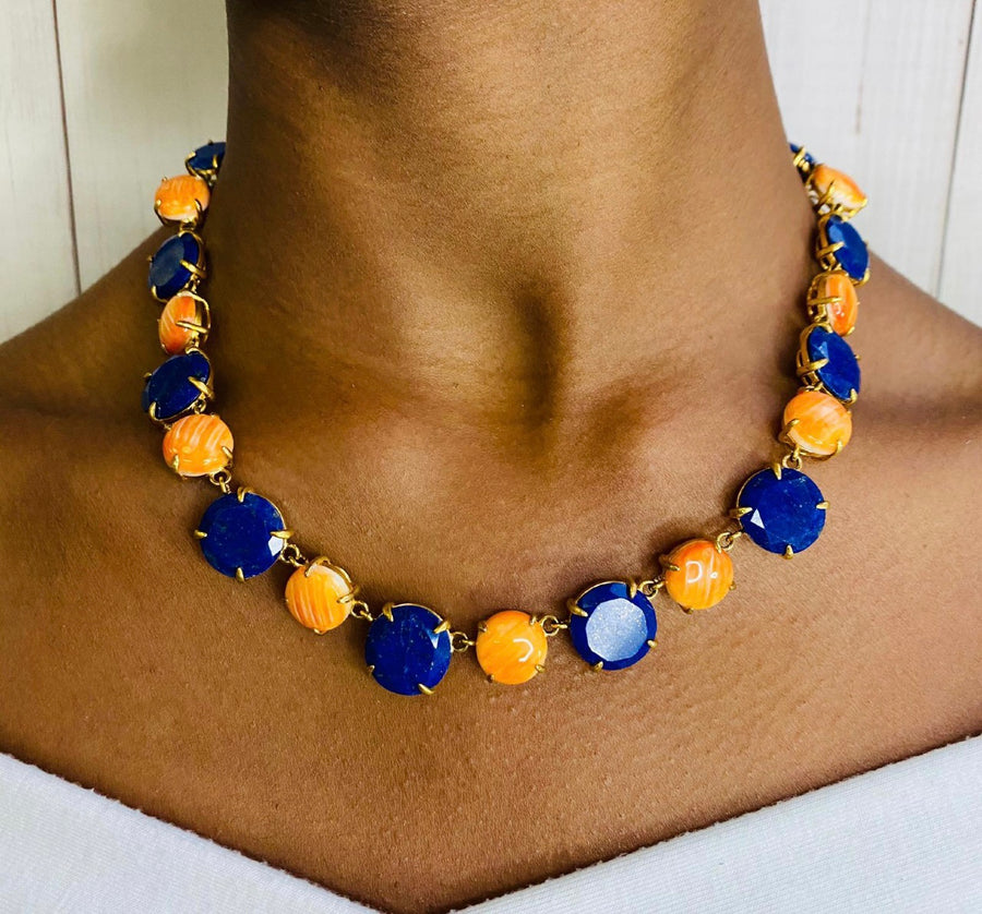 Lapis & Orange Sea Shell Necklace