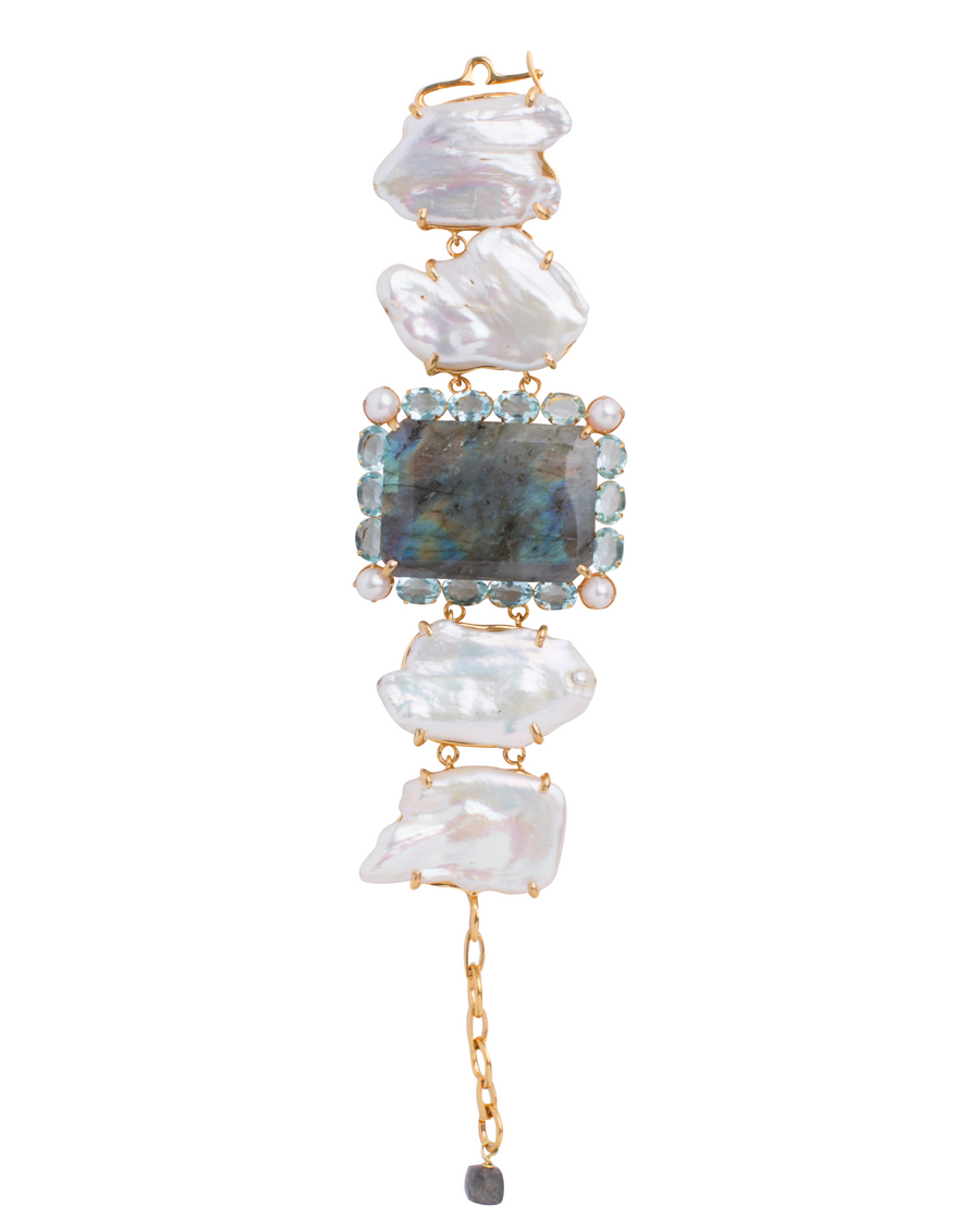 Labradorite, Blue Topaz &  Keshi Pearls Bracelet