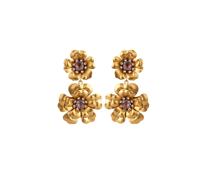 Blue Topaz & Amethyst Flower Earrings