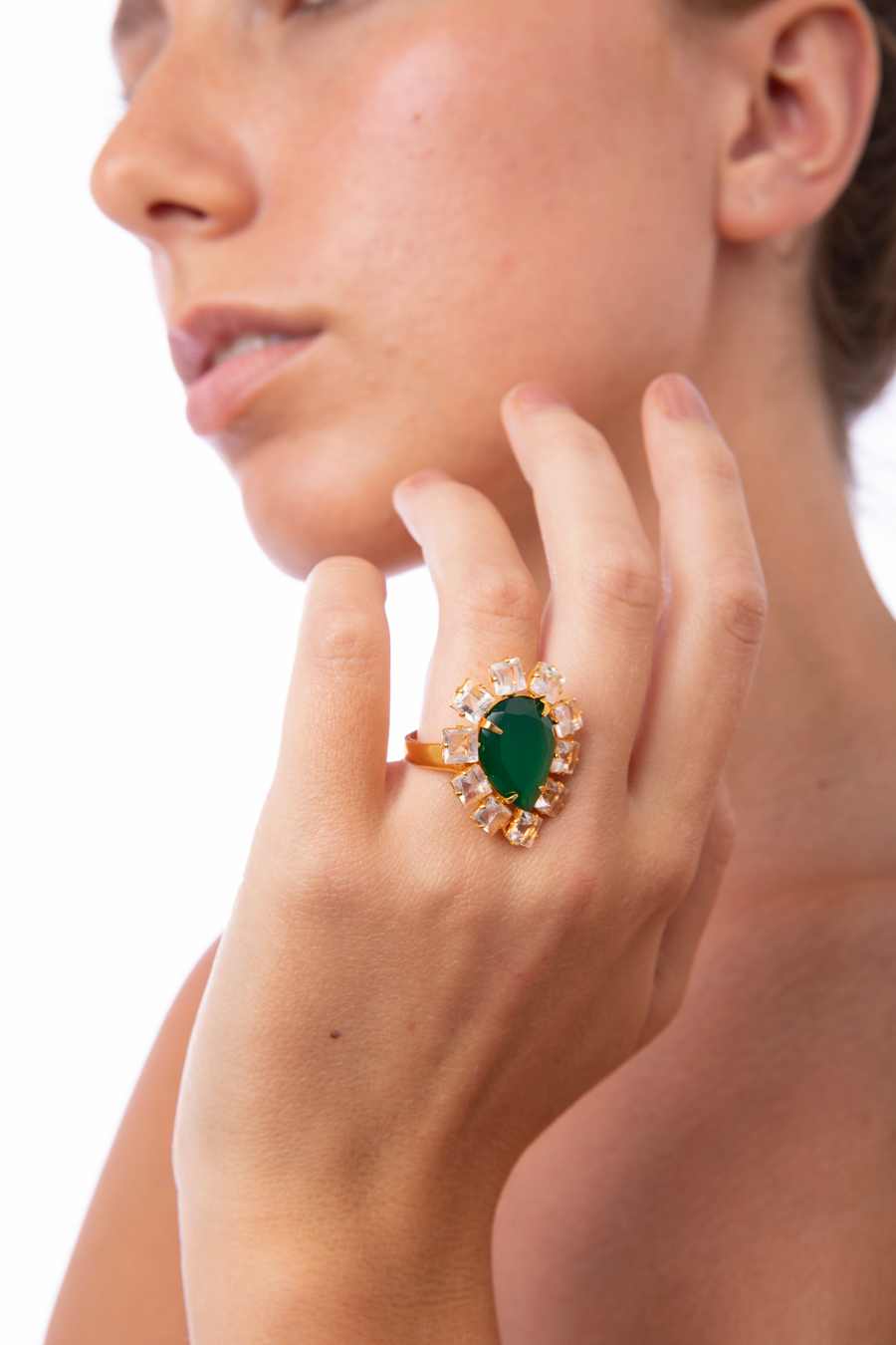 Green Onyx & Clear Quartz Ring (more colors)