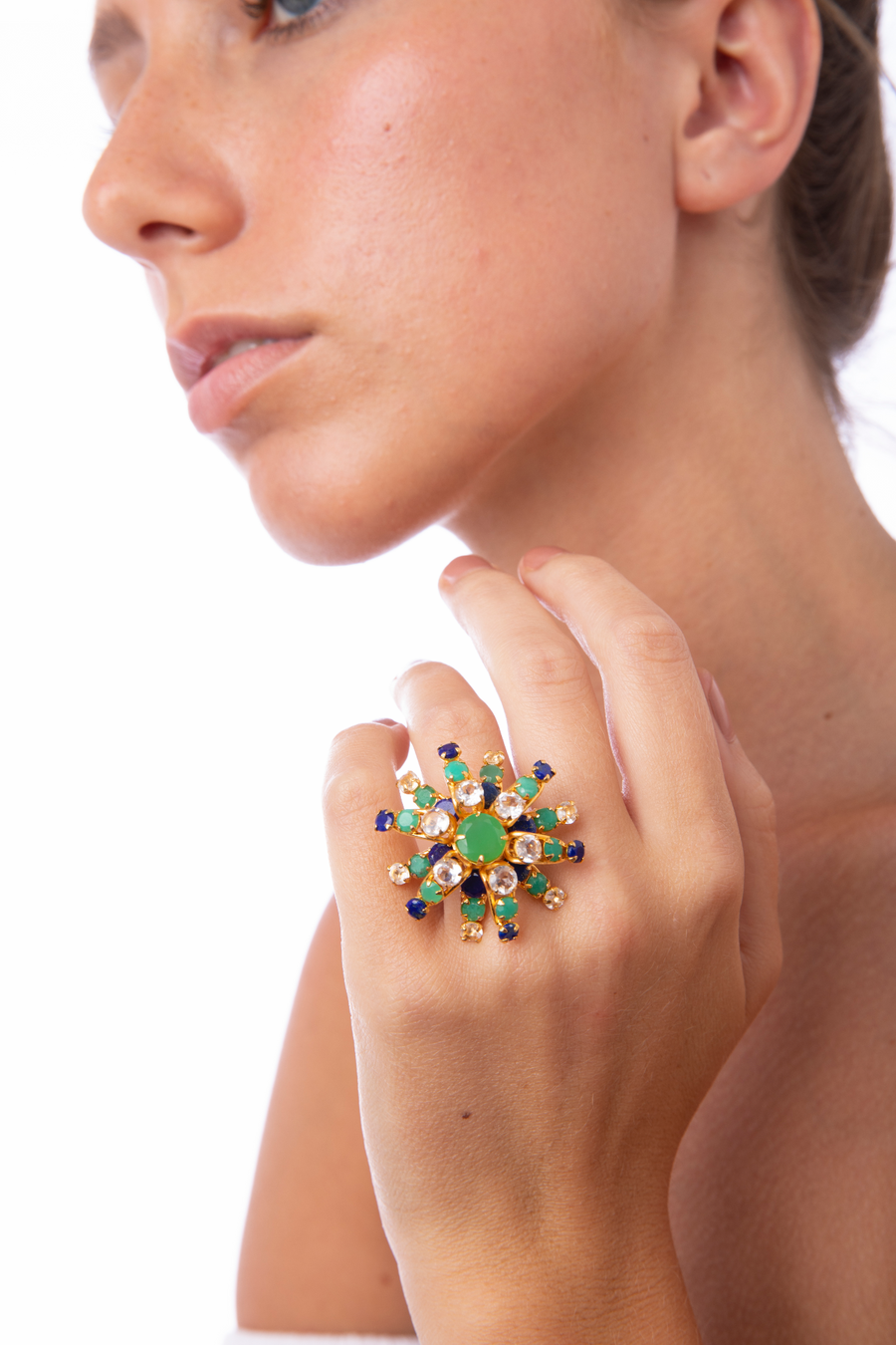 Lapis, Clear Quartz & Chrysoprase Ring