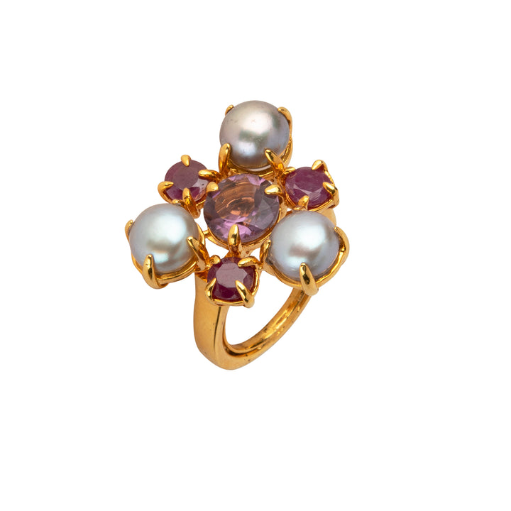 Amethyst, Ruby & Grey Mother of Pearl Ring