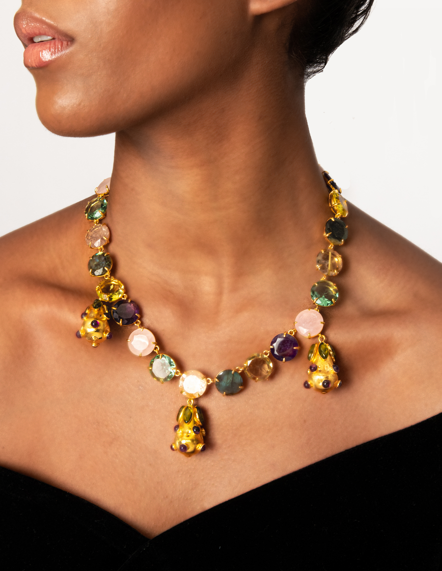 Multicolor With Amethyst & Peridot Drop Necklace