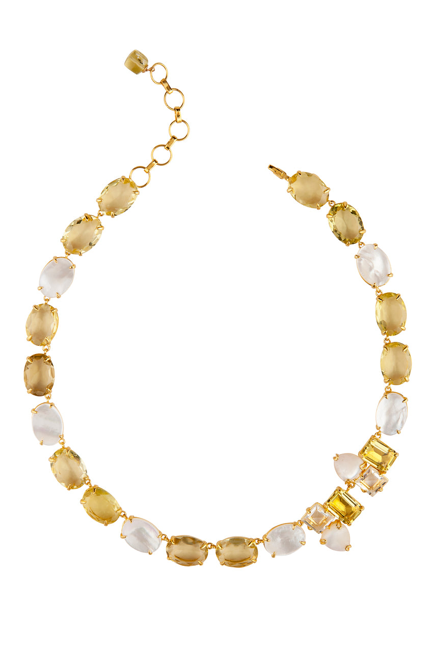 Sterling Silver Lemon Quartz, Mother of Pearl & Clear Quartz Necklace