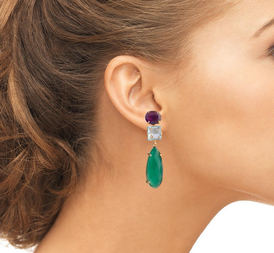 Amethyst, Blue Quartz & Green Onyx Earrings (more colors)
