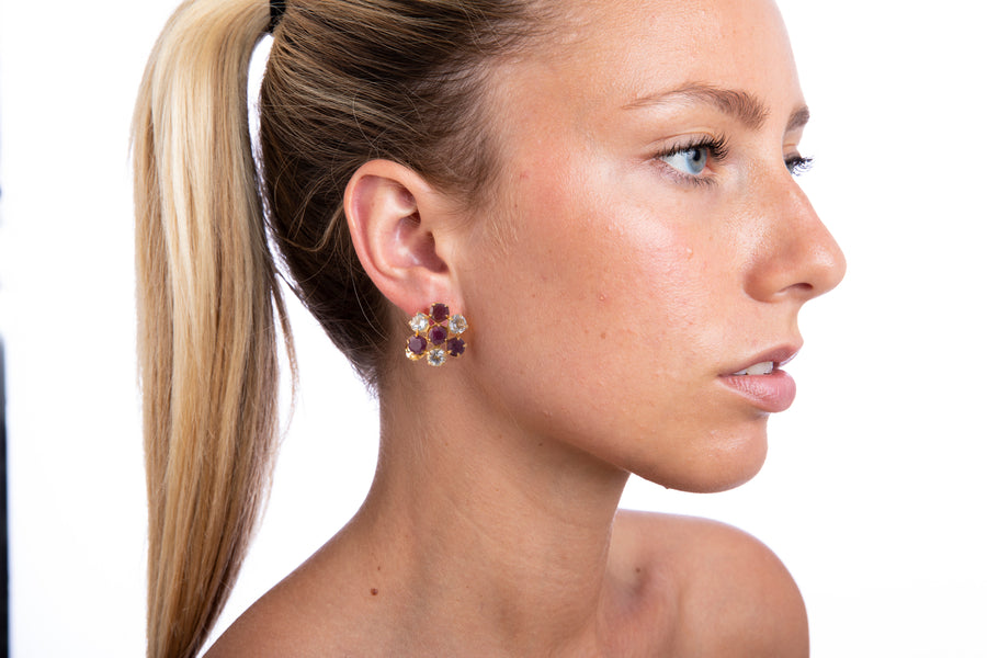 Aquamarine & Ruby Studs