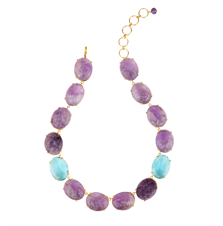 Carved Amethyst & Blue Quartz Necklace