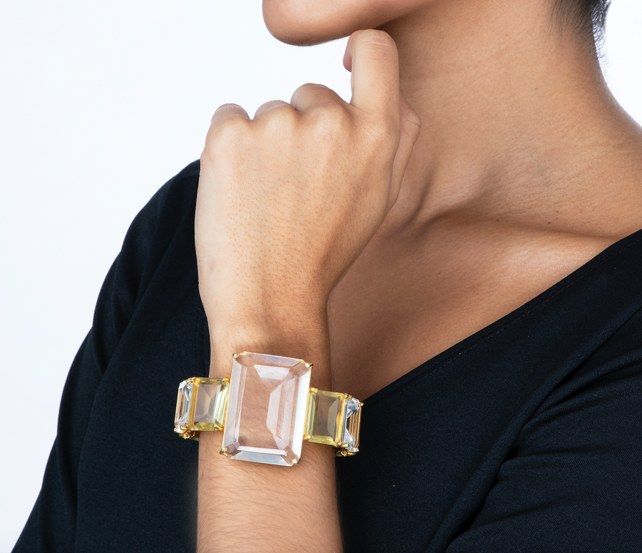 Clear Quartz & Lemon Quartz Cuff