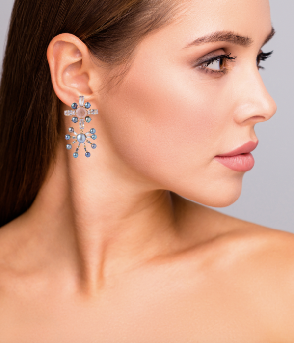 Rose Quartz, Grey Fresh Water Pearls & CZ  Versatile Earrings
