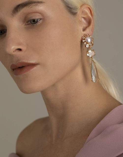 Pearl & Clear Quartz Earrings (more colors)