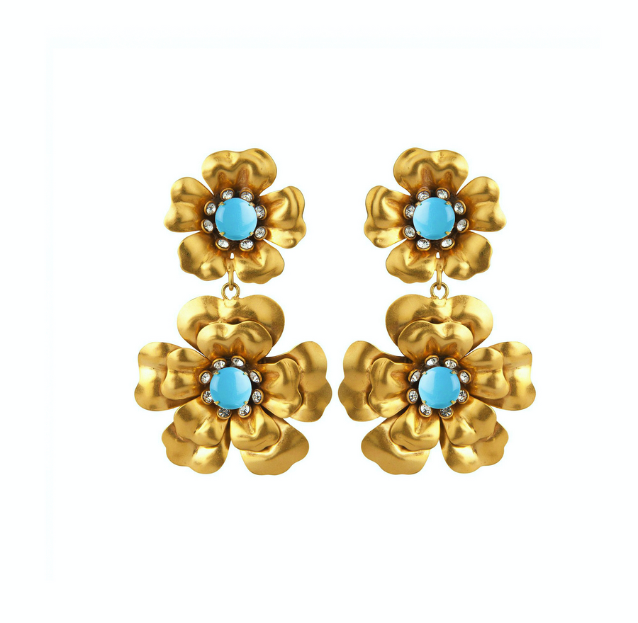 Blue Topaz & Amethyst Flower Earrings