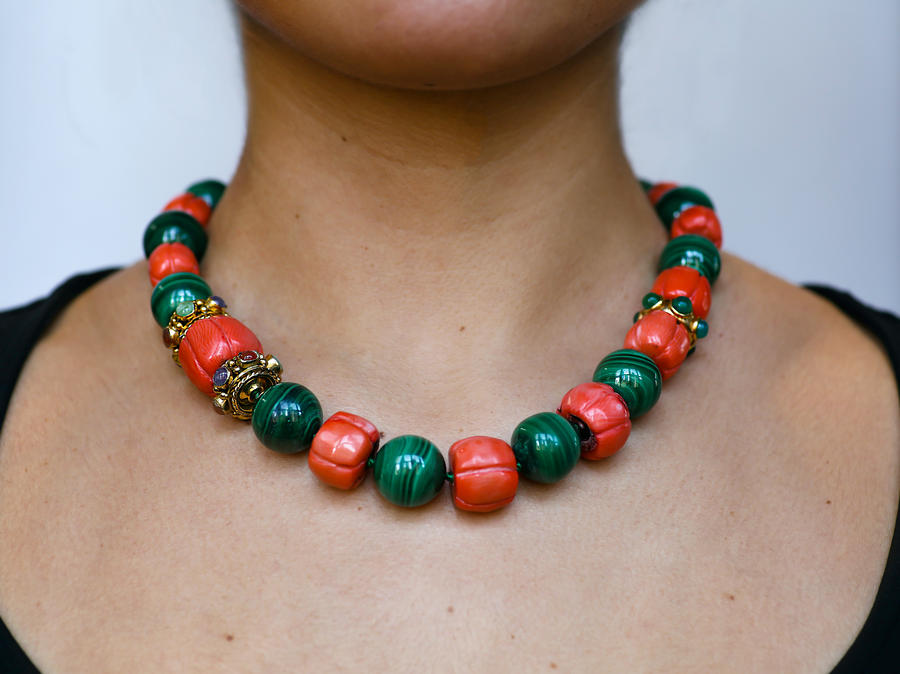 Malachite, Coral & Green Onyx Necklace